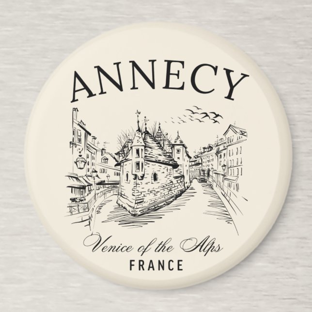 Imã Annecy Canals Art – Retro French Alps Souvenir (Criador carregado)