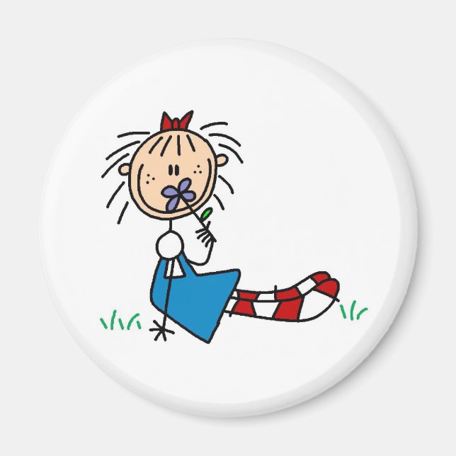 Imã Annie Deitada Em Grama Com Magneta Flor (Frente)