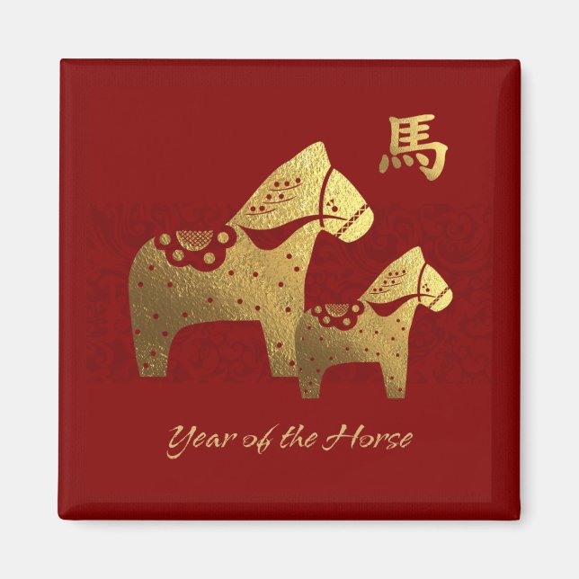 Imã Ano Chinês do Cavalo Vermelho Dourado (Frente)