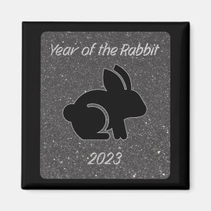 Imã Ano do Design do Rabbit Black Glitter