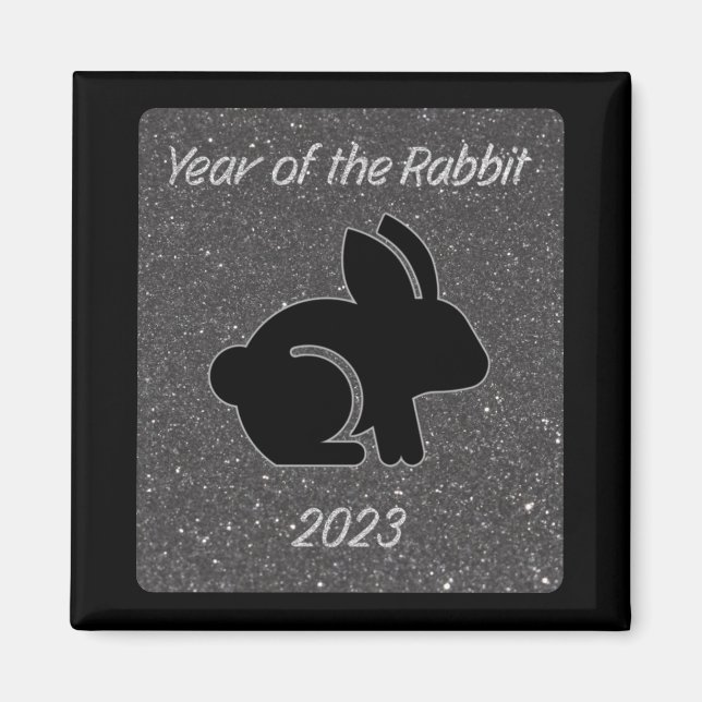 Imã Ano do Design do Rabbit Black Glitter (Frente)
