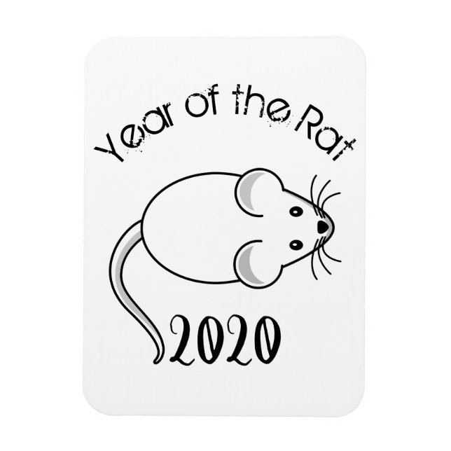 Ímã Ano do mouse Rat 2020 com texto (Vertical)