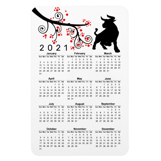 Ímã Ano Novo Chinês do Calendário Anual do Flor Ox (Vertical)