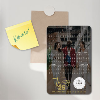 Ímã Ano Novo do Calendário do Script de Pincel Dourado