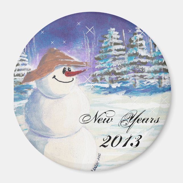 Imã anos novos 2013 Snowman Art (Frente)