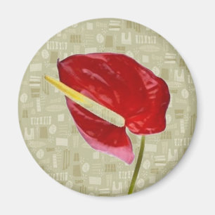 Imã Anthurium Vermelho em Taupe Barkcloth