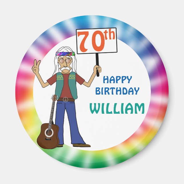 Imã Antiga Festa de aniversário Hippie Tie Dye (Frente)