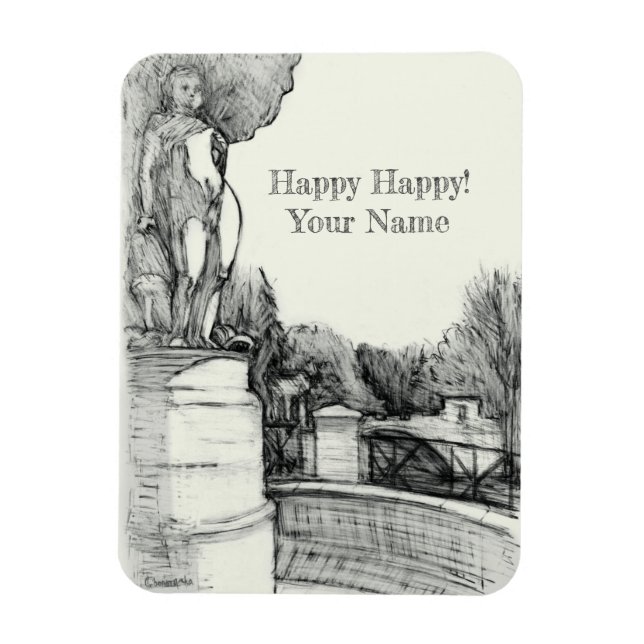 Ímã Antiga fonte no parque com o menino da escultura (Vertical)