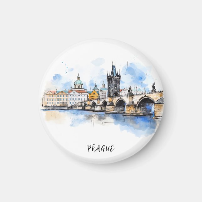 Imã Antiga Praga, Charles Bridge Watercolor (Frente)