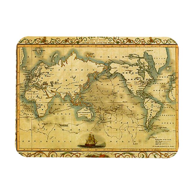Ímã Antigo Mapa Mundial Antiquado (Horizontal)
