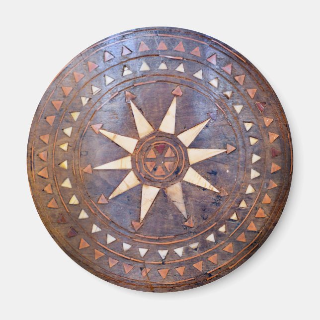 Imã antigo símbolo grego madeira motif étnico do sol e (Frente)