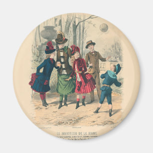 Imã Antigos Crianças Vitorianas Jogam Bola 1880 Invern