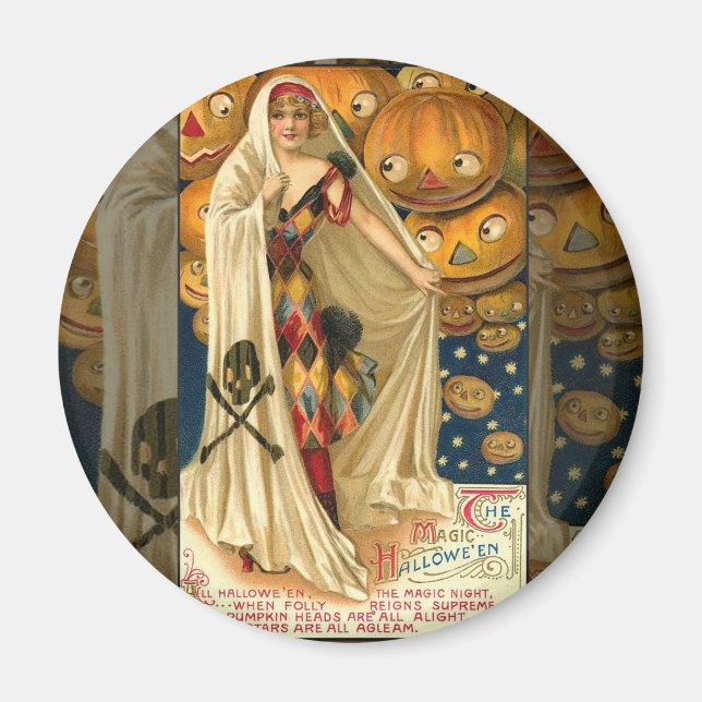 Imã Antiguidade Halloween Jack O Lanterna Mulher do Co (Frente)