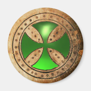 Imã ANTIQUE TEMPLAR CROSS Green Emerald Gem