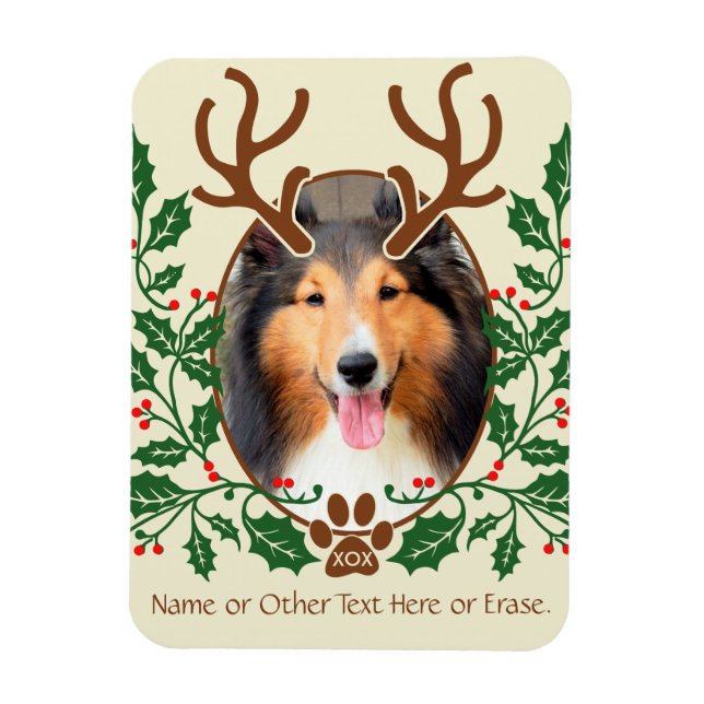 Ímã Antlers De Natal Para Cachorro / Personalizar Gato (Vertical)