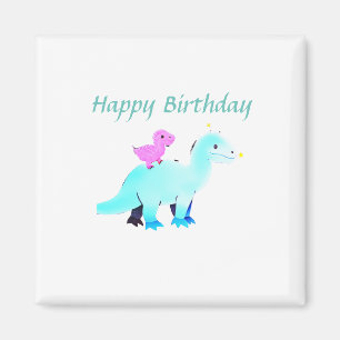Imã Anúncio de aniversário de dinossauro com aquarela