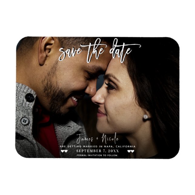 Ímã Anúncio de casamento com data de salva em roteiro  (Horizontal)