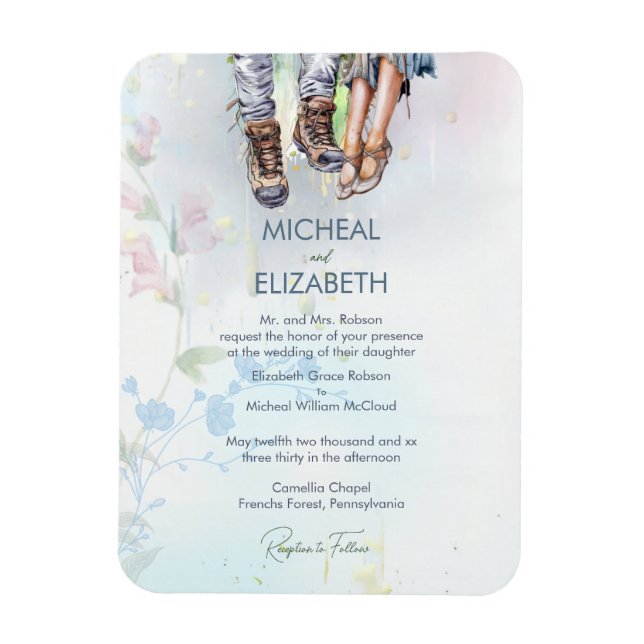 Ímã Anúncio de casamento de flores silvestres de trigo (Vertical)