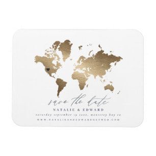 Ímã Anúncio de casamento do mapa do mundo do ouro met