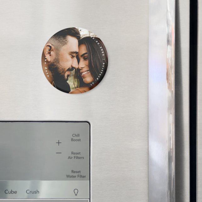 Imã  Anúncio de Casamento Redondo com Foto do Casal  (In Situ (Fridge))