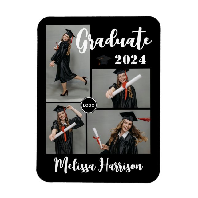 Ímã Anúncio de Colagem de Fotos de Graduado com Logoti (Vertical)