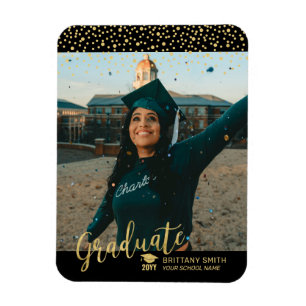 Ímã Anúncio de Formatura com Foto e Confete Dourado