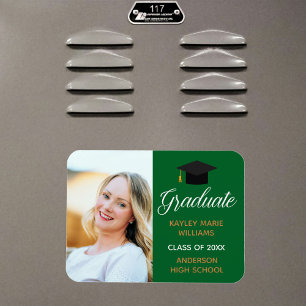 Ímã Anúncio de Foto de Graduação Graduado Ouro Verde