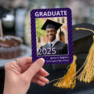 Ímã Anúncio de Graduação com Foto e Cor Escolar Roxa