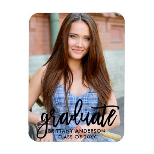 Ímã Anúncio de Graduação com Foto em Brush Script Mode