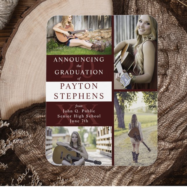 Ímã Anúncio de Graduação de Foto Clássica Moderna Maro (Classy Modern Maroon Photo Graduation Announcement Magnet)