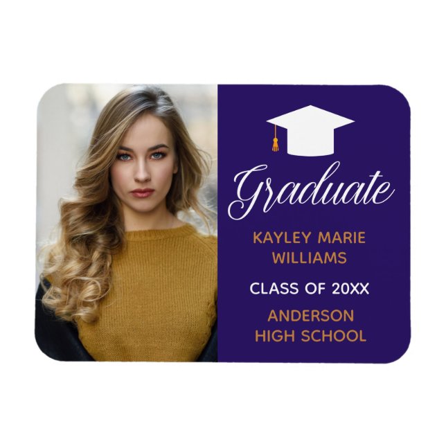 Ímã Anúncio de Graduação de Foto do Formando Roxo 2023 (Horizontal)