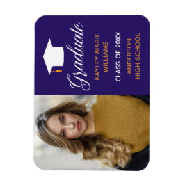 Ímã Anúncio de Graduação de Foto do Formando Roxo 2023
