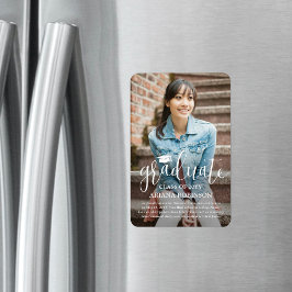 Ímã Anúncio de Graduação de Fotos de Script Branco Mod