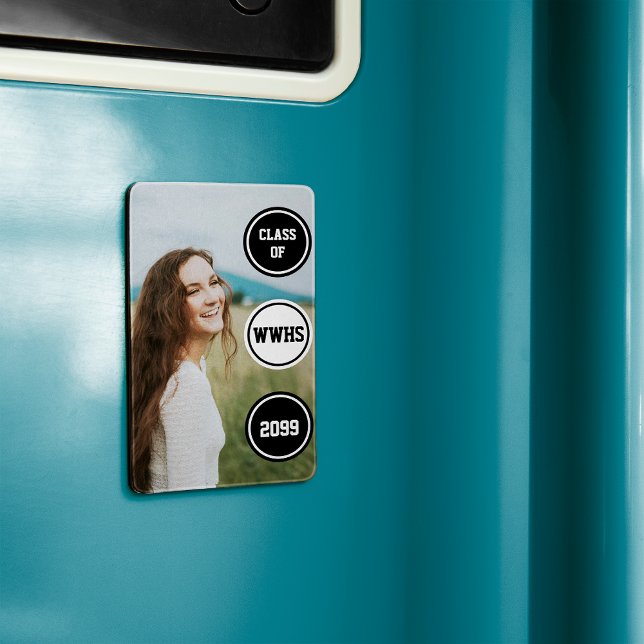 Ímã Anúncio de Graduação de Fotos em Círculos Pretos (Criador carregado)