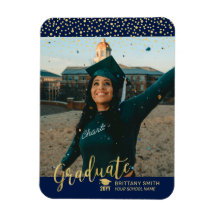 Anúncio de Graduação em Foto Dourado e Azul Marinh