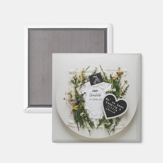 Imã Anúncio de gravidez com flores silvestres Presente (Front/Back)