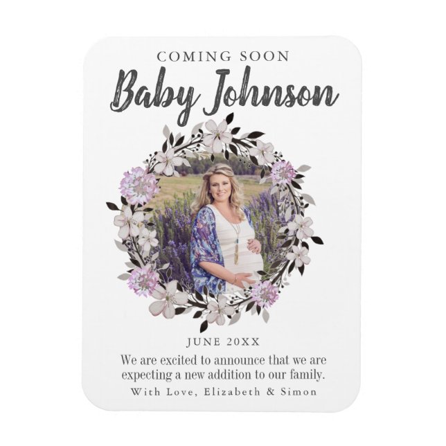 Ímã Anúncio de Gravidez de Foto Floral Moderna (Vertical)