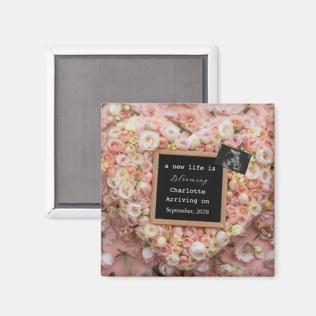 Imã Anúncio de gravidez Revelação de bebê Floral Paste (Front/Back)