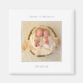 Imã Anúncio de Nascimento da Foto de Gêmeos Minimalist