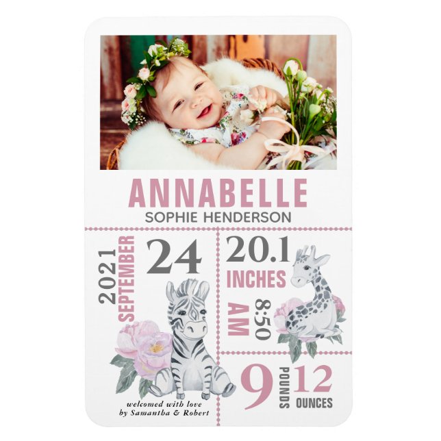 Ímã Anúncio de Nascimento da Menina Moderna (Vertical)