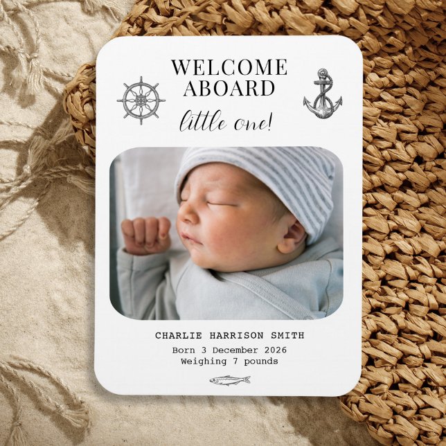 Ímã Anúncio de Nascimento de Bebê com Tema Náutico (Nautical themed Baby Birth Announcement Magnet)