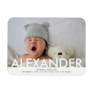Ímã Anúncio de Nascimento de Bebê Menino com Foto