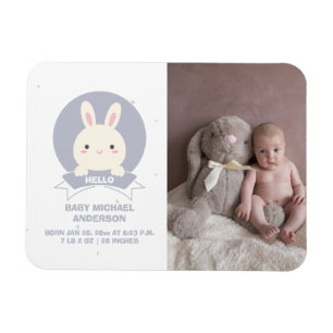 Ímã Anúncio de Nascimento de Foto de Bebê Bunny Eleg