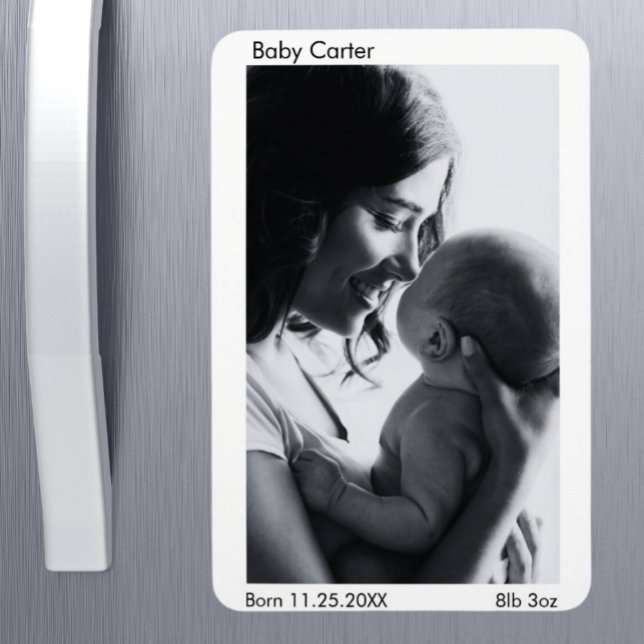 Ímã Anúncio de nascimento de gravidez - Imagem fotográ (Pregnancy Birth Announcement - Custom Photo Fridge Magnet)