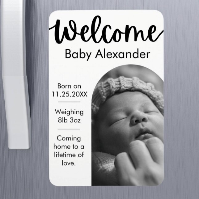 Ímã Anúncio de Nascimento do Bebê - Imagem Fotográfica (Pregnancy Birth Announcement - Custom Photo Fridge Magnet)