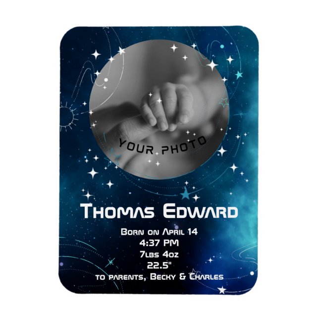 Ímã Anúncio de Nascimento do Espaço Exterior Azul Cele (Vertical)