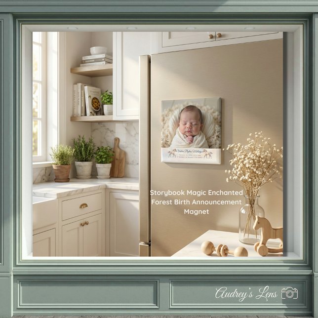 Imã Anúncio de Nascimento Floresta Encantada da Magia  (Storybook Magic Enchanted Forest Birth Announcement Magnet)
