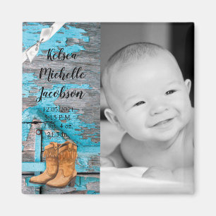 Imã Anúncio de Nascimento Magnet Blue Wood Barn Doo