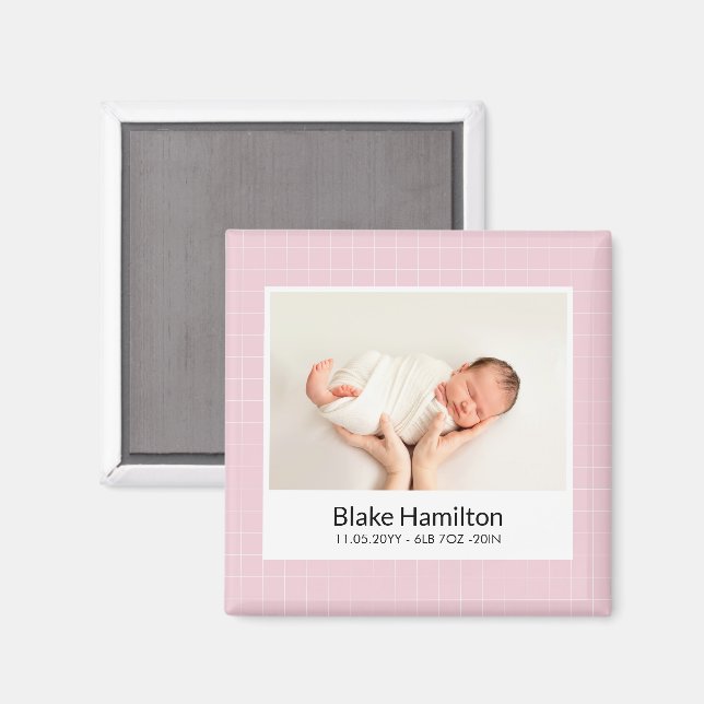 Imã Anúncio de Nascimento Único, Rosa Moderno (Front/Back)