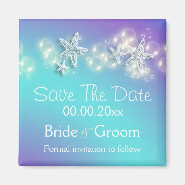 Imã Anúncio de peixe-estrela azul-roxa da praia (Frente)